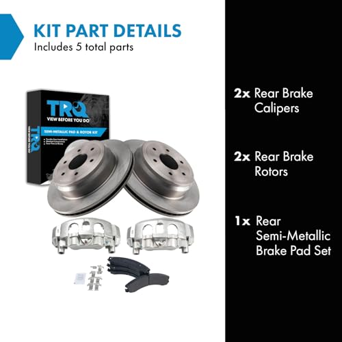 Image of TRQ Rear Brake Pad, Caliper, & Rotor Kit Semi-Metallic Compatible with 2016-2021 Nissan Titan XD