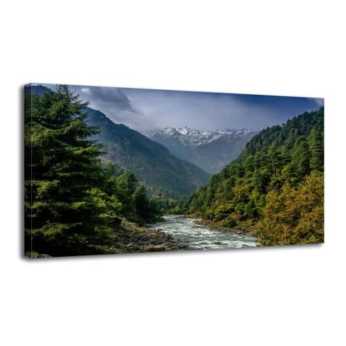 Canvas Wall Art Beautiful view Himalayan mountains Kasol Parvati valley Himachal Wooden Framed Artwork Easy to Hang Wall Decor for Kitchen Bathroom 20 x 40 inch