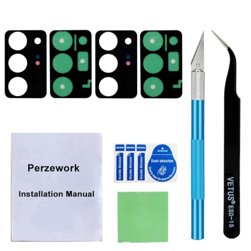 Perzework 2 Sets Back Rear Camera Lens Glass Replacement for Samsung Galaxy Note 20 Ultra with Reparing Toolkit (Black)