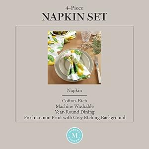 Martha Stewart Lots of Lemons Napkin Set 4 Pack WhiteYellow 19×19