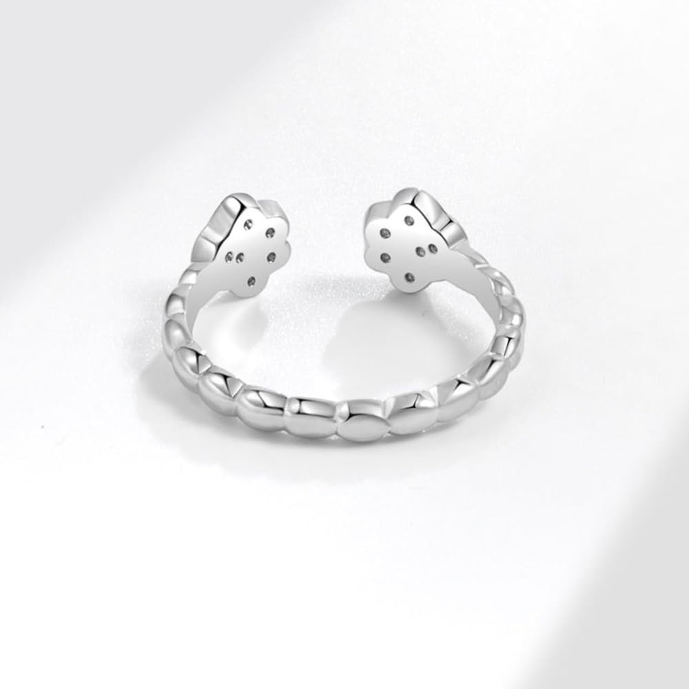 Cute Cat's Paw Open Rings for Pet Lovers Paw Print Silver Adjustable Dog Claw Crystal Lovely Animal Design Stacking Ring Toe Ring for Women Family Jewelry Gifts