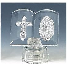Lighted Crystal Glass Bible with Jesus Crucifixion and Virgin Mary Icon First Communion Favor 3-inch - Set of 6 Icons