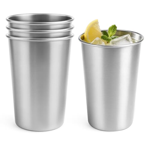 Luxgola 4 Pack 16oz Stainless Steel Cups, Stainless Steel Stacking Beer Pint Cups, Stainless Steel Water Tumbler for Home, Party, Camping, Outdoor, Stackable Drinking Glasses, Reusable, BPA Free