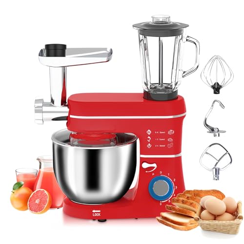 Dough Mixer 5-in-1 Multifunctional Stand Mixer, Electric Kitchen Mixer with Stainless Steel Bowl, Meat Grinder, Juice Blender, Pasta and Cookie Maker for Versatile Cooking Needs