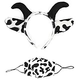 Material: Poliéster. Acan Pack de 3 Sets 2 piezas de disfraz de vaca de color blanco y negro, complemento para carnaval, halloween y celebraciones. Tamaño orejas: 18 x 24 x 3 cm (Único Diadema + Mascarilla, Vaca x 3)