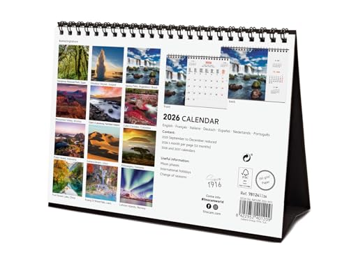 Finocam - Tischkalender 2026 Monatsansicht Januar–Dezember 2026 + Sept.–Dez. 2025 (4 Monate) reduziert | Kalender 2026 | Bilder Nature - International