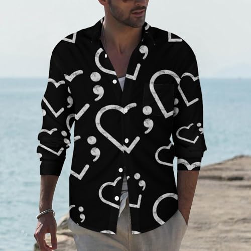 Semicolon Suicide Prevention Men's Casual Shirts Button Down Shirt Long Sleeve Top with Pocket2