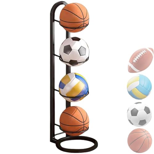 Qchwytxm - 4 Tier Balls Storage Rack Cube Multi-Layer Ball Storage Holder Garage Sports Organizer Indoor Removable Vertical Display Stand for Basketball Football Volleyball