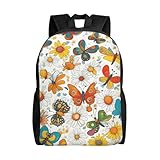 Womeng Mochila impermeable con estampado de margaritas de mariposa para hombres y mujeres, para viajes, ligera, para viajes al aire libre