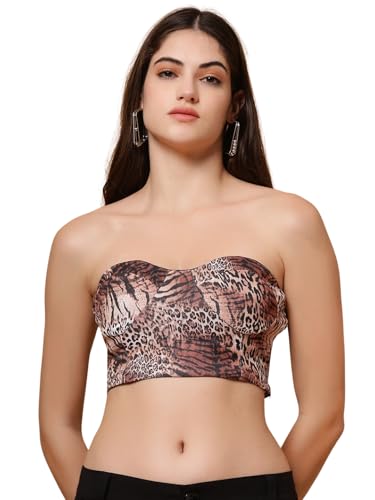 Image of Trendy Leopard Print Tube Top for Women - Stylish Strapless Sleeveless Summer Top, Slim Fit Bodycon Blouse, Western, Sexy Casual Fashion Outfit
