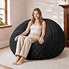 HABUTWAY 4FT Bean Bag Chair Teardrop Beanbag Chair with Memory Foam Filled Soft Plush Leaf alongside Checkboard Bean Bag Sofa with Removable Cover for Living Room,Bedroom-Plush Black