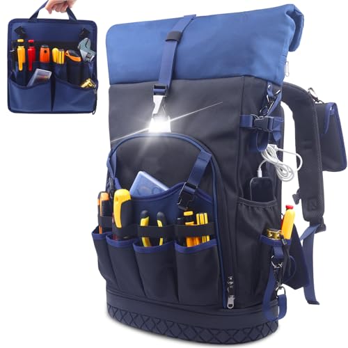 UMYLOV Tool Roll Bag, Tool Organizer with Detachable Pouches - Heavy Duty Roll Up Tool Bag， 13Tool Pouches, for Mechanics, Electricians, Hobbyists (Heavy Duty Tool Backpack B)