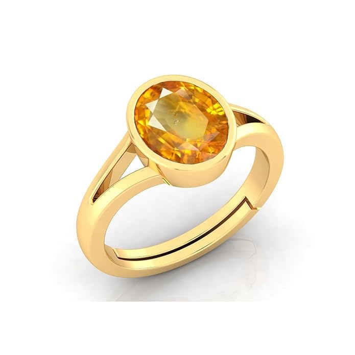 Image of 8.25 Ratti 7.60 Carat Original Lab Certfied Pukhraj Yellow Sapphire Stone Panchdhatu Adjustable Gemstone Ring With Certificate for Unisex