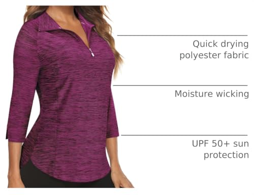 Image of Cucuchy Style Womens Golf Shirt 3 /4 Sleeve Quarter Zip Workout Tennis Tops Quick Dry UPF 50+ Shirts