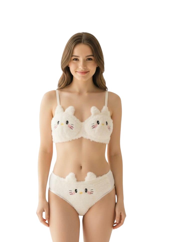 Women’s Fuzzy Lingerie Set - Cute 2-Piece Plush Faux Fur Bralette and Panty - Loungewear - Cosplay Bra Underwear Set-image-30
