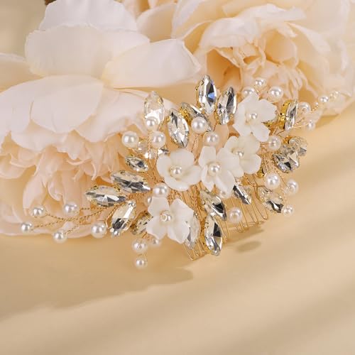Peine para cabello con cristal y perlas dorado miniatura 5