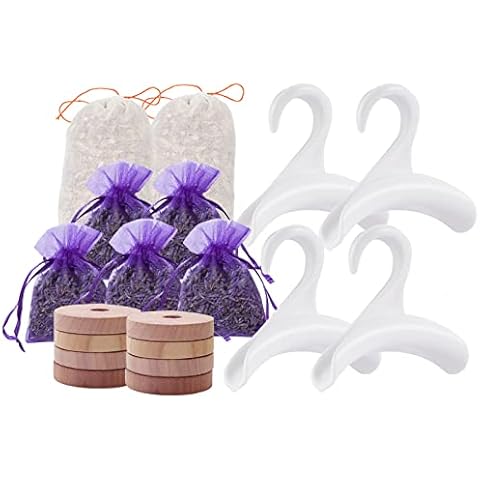 Harmoso Cedar Chips, Cedar Bags, Lavender Sachets (15 Pack) & Purse Hanger for Closet (4pack) - Aromatic Cedar Accessories for Drawers and Closets – Wardrobe Bag Storage Cover