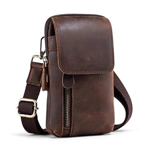hengwin Leder Handy Gürteltasche Herren, Handy Holster mit Gürtelclip & Schultergurt, Große Smartphone Tasche für iPhone 17 Pro Max Samsung Galaxy S25 Ultra, Crossbody Brusttasche Outdoor Dunkelbraun