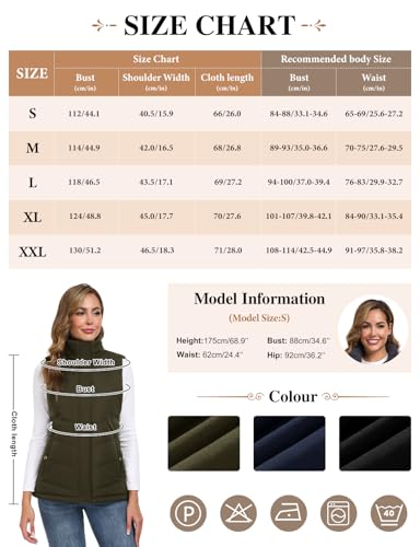 Tuopuda Steppweste Damen Kurz Winterweste Outdoor mit Taschen Gilet Übergangsweste Wintermäntel Pufferjacken Ärmellos Steppjacke Hooded Daunenweste Geschenk für Frauen, Armeegrün, XL
