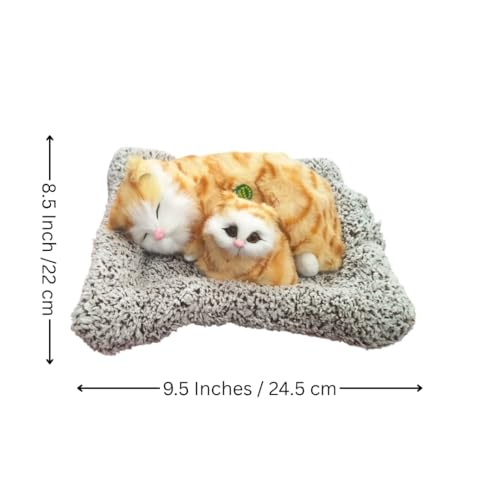 Image of Realistic Sleeping Cat Plush - Mother & Kitten Set, Soft Decorative Toy for Kids, Home & Car Decor, 25 x 20 cm (Orange Stripes)