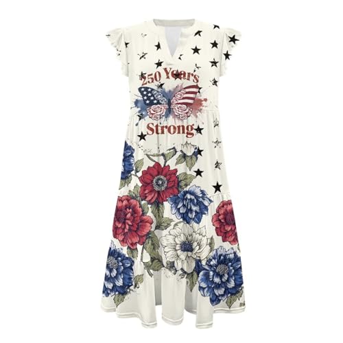 Image of Womens Summer Dress Ruffle Sleeve V Neck Dress Casual Fit Flowy Beach Vacation Sundress with Pocket S-2XL
