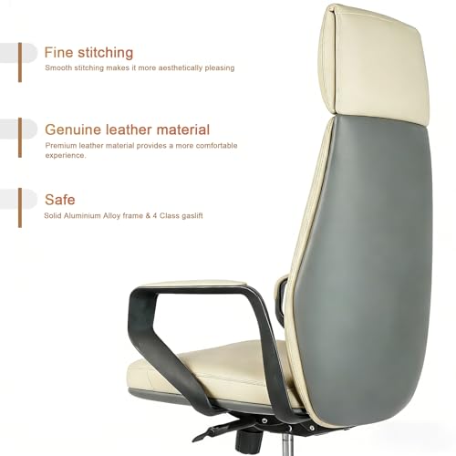 FurniBaron PU Leather Office Chair, Ergonomic High Back Executive Office Chair with Adjustable Lumbar Support, Sturdy Metal Base & Smooth Wheels, 400lbs Weight Capacity for Home and Office (White)