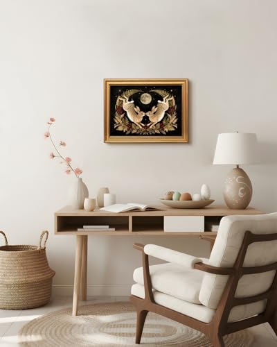 Image of VIYYIEA Vintage Gold Framed Wall Art for Living Room, Easter Canvas Prints Home Decor, Spring Painting Picture, Bedroom Wall Decor Gifts for Friends or Family -【Moonward Hares】-(16L x 12W)