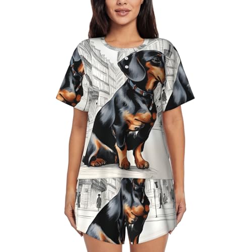 Pyjama court femme teckel idéal pour flâner à la maison ou en voyage