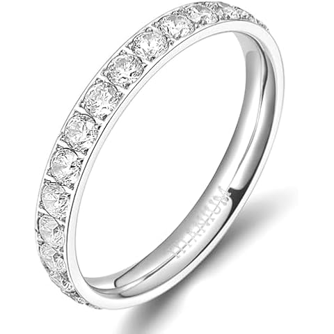 TIGRADE 3mm Women Titanium Engagement Ring Cubic Zirconia Eternity Wedding Band Size 3 to 13.5(Silver, 7) Cover