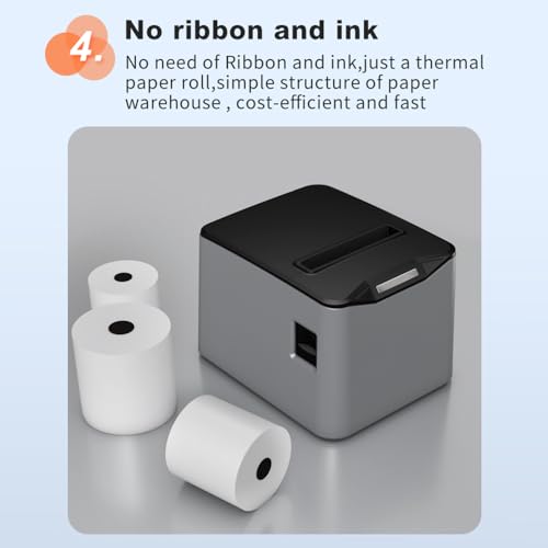 Thermodrucker für Quittungen, 80 mm, direkter Thermodruck, Büro, Anschluss USB + LAN, hohe Geschwindigkeit, mit automatischem Cutter, Papierkorb, große Größe, unterstützt ESC/POS, für, weiß