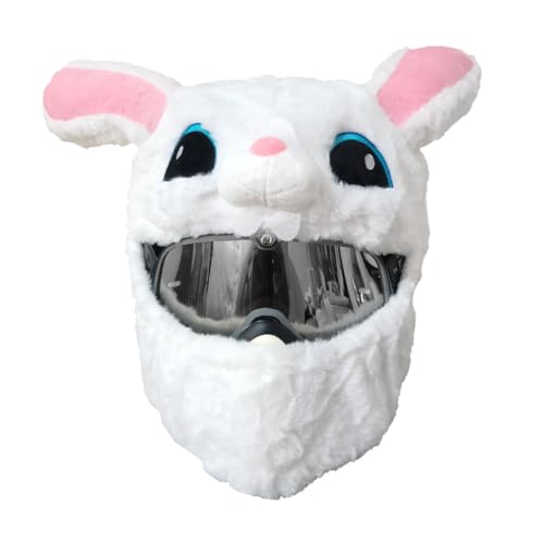 Pelliccia di peluche per casco da moto, da uomo, da donna, con cartoni animati, colore bianco