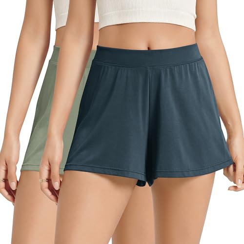 Image of ODODOS 2-Pack Ultra-Soft Modal Lounge Shorts for Women - Lightweight & Breathable Sleepwear, 3 inch Inseam