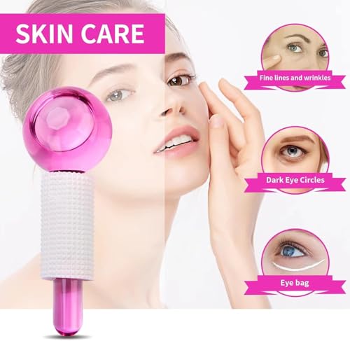 Image of Facial Ice Globe Smart Cool Face Roller Ball | Facial Massage Tools for Neck Eye Circle Reduce | Anti Ageing Wrinkles Soothing Firming Skin Crystal Ice Roller (Pack of 2) (pink)