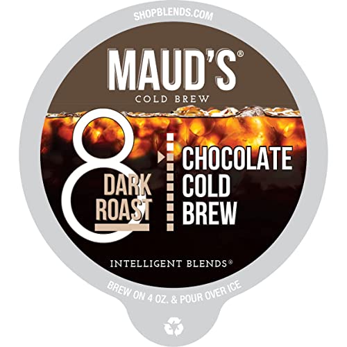 Maud's Chocolate Cold Brew Dark Roast Coffee (Chocolate Caffeinator) 18Ct. Solar Energy Produced Recyclable Single Serve Cold Brew Coffee Pods – 100% Arabica Coffee California Roasted, Kcup Compatible #TOP3