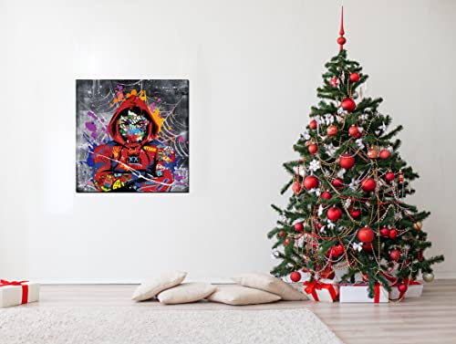 Banksy Wall Art Decor For Kids Room, Modern Wall-Art Above Bed, Funny Graffiti Superhero Canvas Print Gift For Teen Boys, Color Street Painting, Stretched And Framed Ready To Hang Size 30X30 In #TOP4