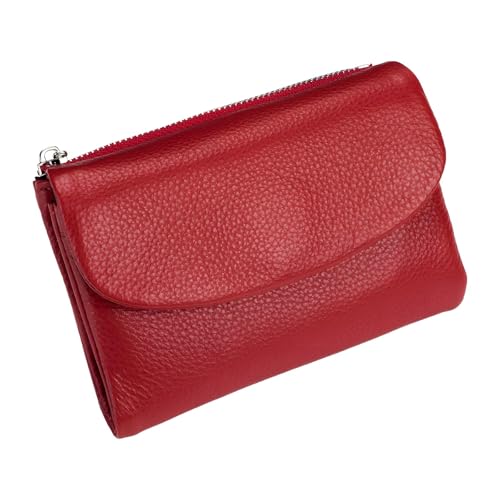 Unisex Pebble Leather Wallet,Small Wallets for Women,Full Grain Leather Coin Purse,Multicolor Clutch for Women, for Coins and Cards,for Men and Women(Red)