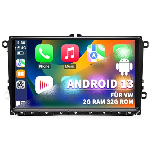 Autoradio pour VW Golf Passat Seat Polo Skoda, système Android 13 2G+32G CarPlay Android Auto, écran tactile 9 pouces GPS Navi WLAN Bluetooth commande au volant
