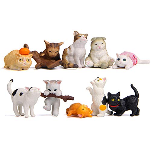 10 Pcs Kawaii Animal Cat Character Toys, Cake Toppers, Cat Figures Collection Playset Desk Decorations