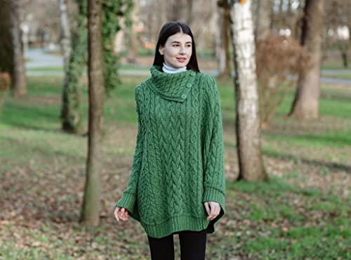 Image of SAOL 100% Merino Wool Cowl Neck Button Poncho for Ladies
