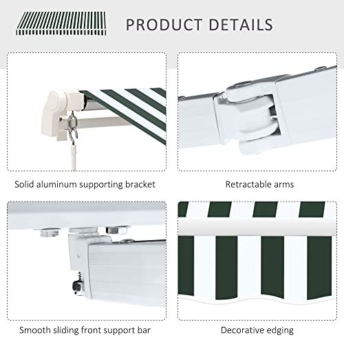 Outsunny 8' X 7' Patio Retractable Awning, Manual Exterior Sun Shade Deck Window Cover, Green/White #TOP6