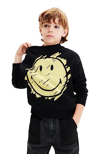 Pull garçon Desigual Jers_Angus Smiley, cardigan en maille noire col en V