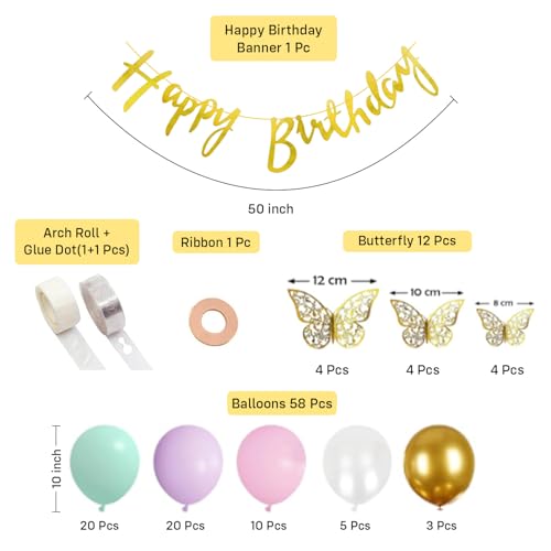 Image of Party Propz Butterfly decoration Kit - 74 Pcs Happy Birthday Decoration Kit | Happy Birthday Banner | Pink & White Balloons For Birthday Girl| Butterfly birthday decoration (cardstock, latex)