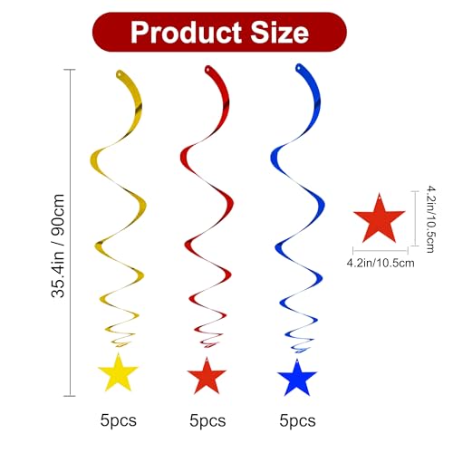 Image of BEISHIDA Red Blue Gold Star Hanging Swirl Decorations, Birthday Hanging Party Supplies for Graduation Wedding Baby Shower Birthday Decorations,Pack of 15