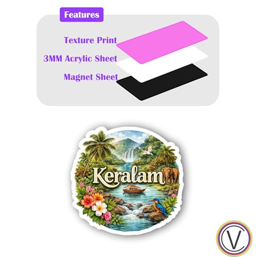 Image of Keralam Textured Finish Acrylic Fridge Magnet - UV Texture Printed, Stylish Multicolor Magnet for Fridge, Wardrobe & Metal Surfaces, Pack of 1 (Keralam)