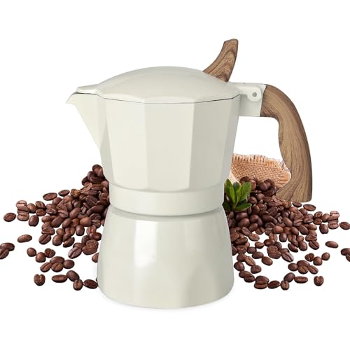 Stovetop Moka Pot Aluminium Italian Style Coffee Maker Moka Pot Aluminium Stovetop Espresso Maker Italian Coffee Maker with Cool Touch Handle Italian Moka Pot Espresso Percolator (White 3 Cup)