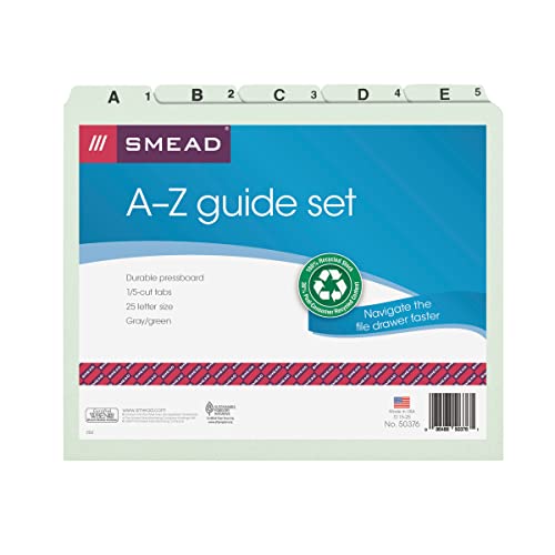 Smead Pressboard Guides, 1/5-Cut Tab (A-Z), Letter Size, Gray/Green, Set Of 25 (50376) #TOP3