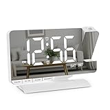 Amgico Projection Alarm Clock,Digital Clock with Projection,7.3' Mirror Clock with 180°Rotating Projector,Dual Alarm with 3 Mode,Bright Adjust,DST,Snooze,Charging Port,5 Levels Volume for Desk Teens