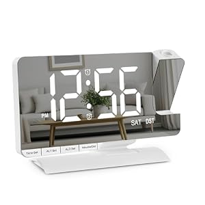 Amgico Projection Alarm Clock,Digital Clock with Projection,7.3″ Mirror Clock with 180°Rotating Projector,Dual Alarm with 3 Mode,Bright Adjust,DST,Snooze,Charging Port,5 Levels Volume for Desk Teens