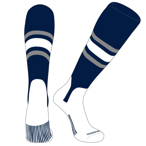 PEAR SOX OTC Baseball Softball Stirrup Socks (B, 5in) Navy, Silver, White