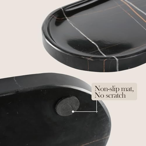 Image of Koville Natural Black Marble Tray, 12 inchx6 inch Decorative Tray for Countertop, Catchall for Perfume, Candles, Jewelry Dish